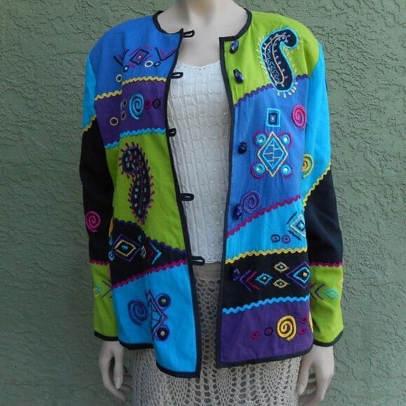 EUC VINTAGE Multi-Colored Swirl & Paisley Jacket/Blazer Made in India M - Picture 1 of 16